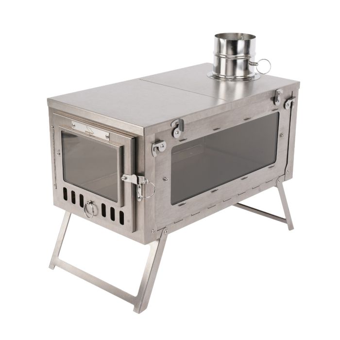 ULTRALIGHT FOLDING TITANIUM HOT TENT WOODBURNING STOVE WITH GLASS WINDOW