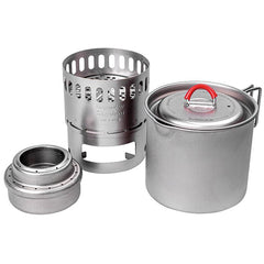 Evernew Titanium Mug Pot 500 stove set with titanium pot, stove, stand and windscreen